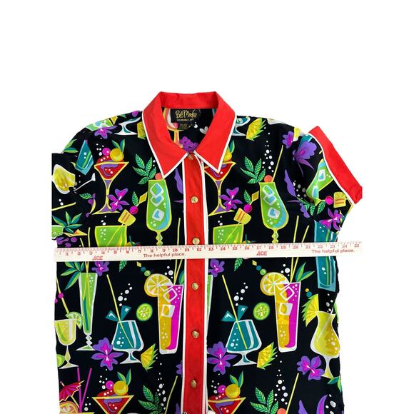 Bob Mackie Wearable Art Silk Cocktail Blouse Sz Large Short Sleeve Atomic Bright - Picture 15 of 16